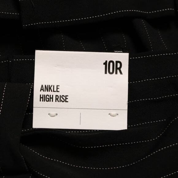 Express Black Pinstripe Paperbag Pants High Rise Belted Ankle Trousers Size 10 - Picture 9 of 12